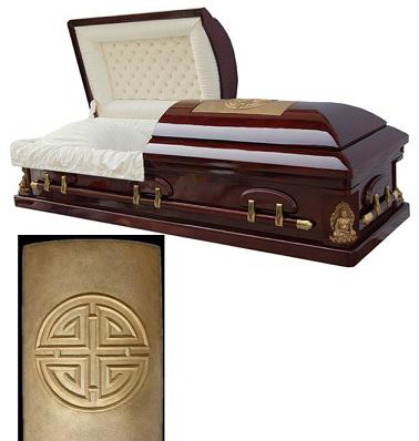Picture of Buddha & Long Life Shield - Solid Cherry Golden Memory Casket