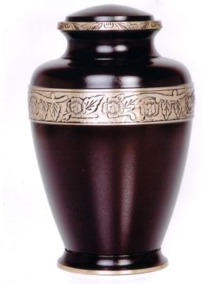Photo of Brass Urn with Rich Mahogany Finish Urn