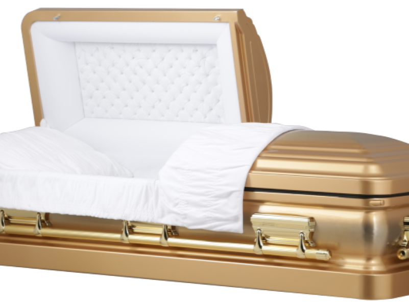 Solid POWDER GOLD with Gold Brush Steel Casket