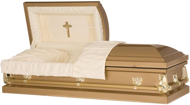 Golden Calvary Cross Gasket & Lock Steel Casket