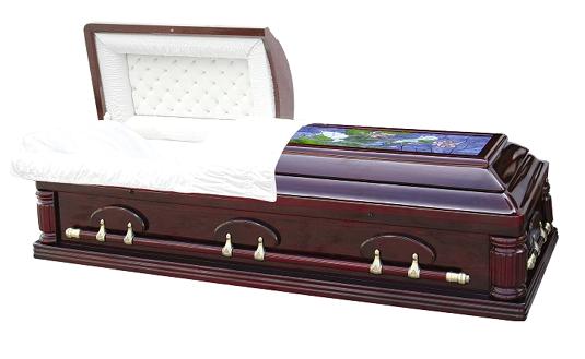 Stained Color Glass Top Teakwood Casket