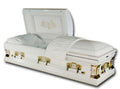 White Cross ~ Praying Hands & Calvary Crosses Steel Casket