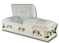 White Cross ~ Praying Hands & Calvary Crosses Steel Casket