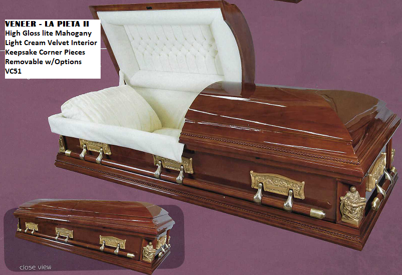 La Pieta-Last Supper Mahogany Veneer Wood Casket