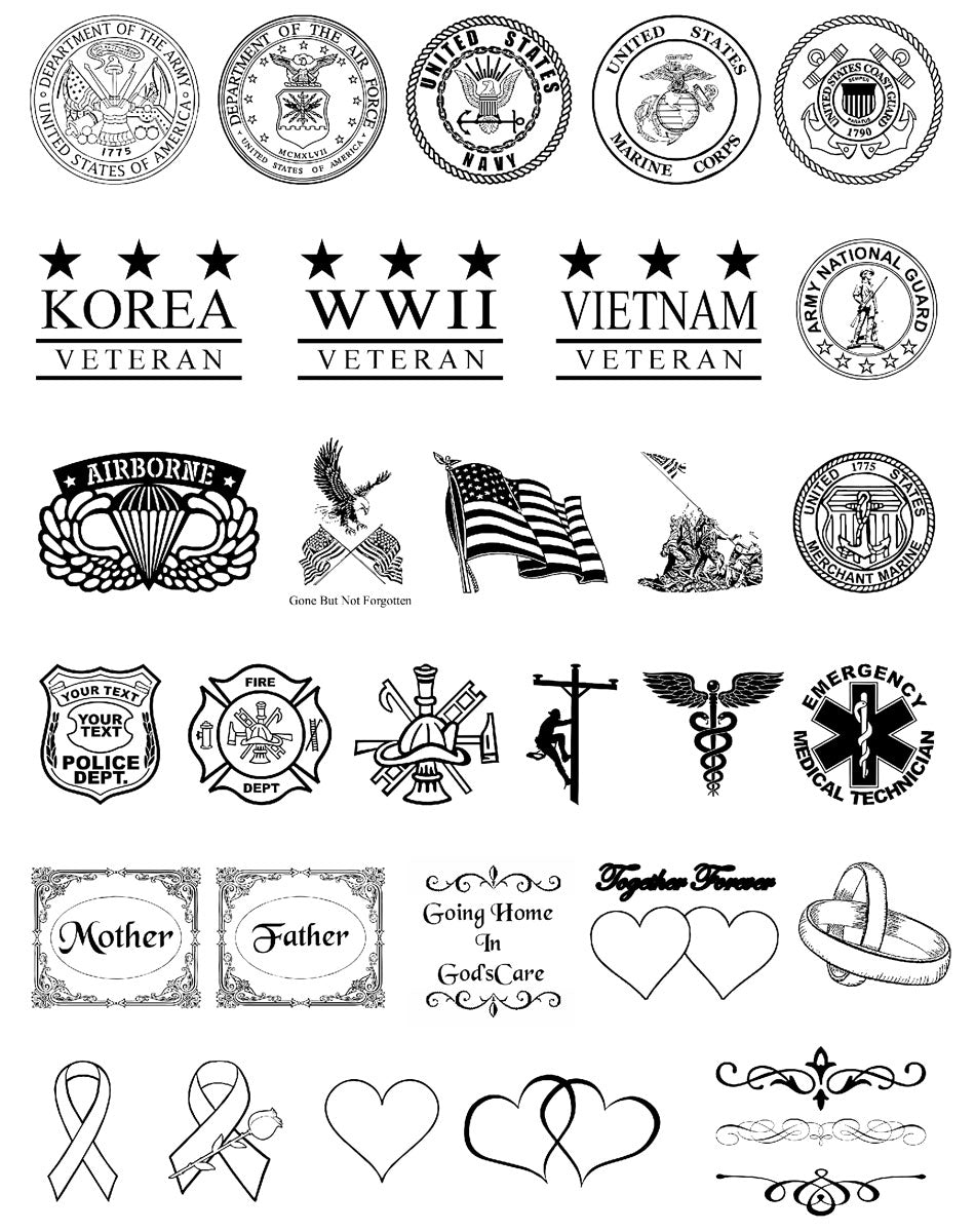 Cultured Granite Colors, Engraving and Emblems
