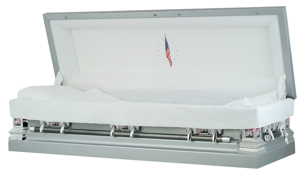 Veteran - Silver 20 Gauge Steel Casket