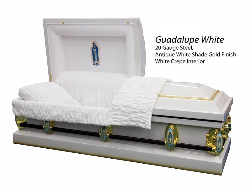 Lady of Guadalupe WHITE Metal Casket