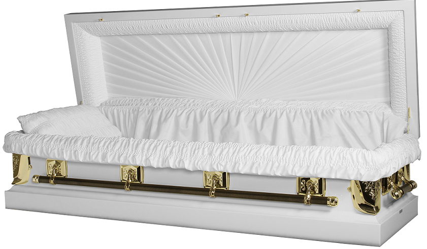Regal White/Gold full-coach Casket with Gasket/Lock