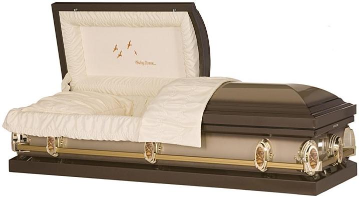 Sunset Gold w/Bronze Going Home Steel Casket