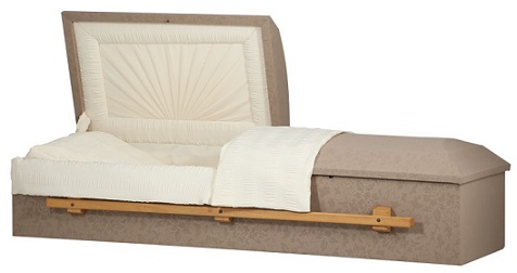 Casket: FABRIC COVERED - Taupe w/Wood Handles