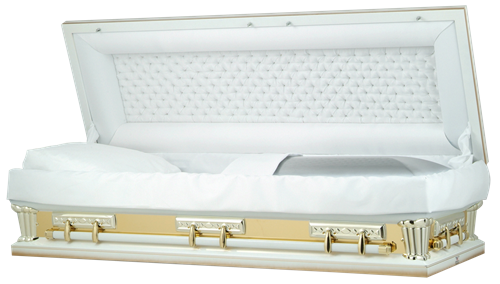 Picture of Tuxedo White w/Gold Mirror Full Couch Casket Casket