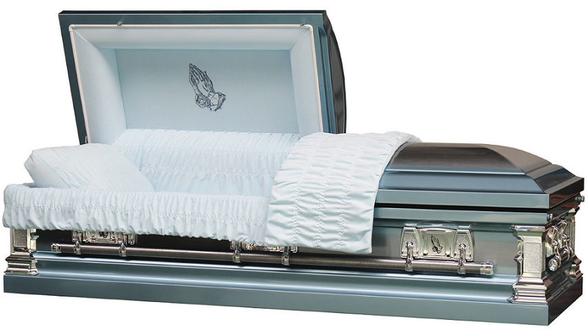 Picture of Traditional Praying Hands Blue & Silver Casket Casket